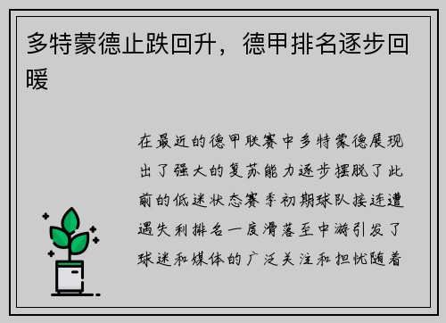 多特蒙德止跌回升，德甲排名逐步回暖